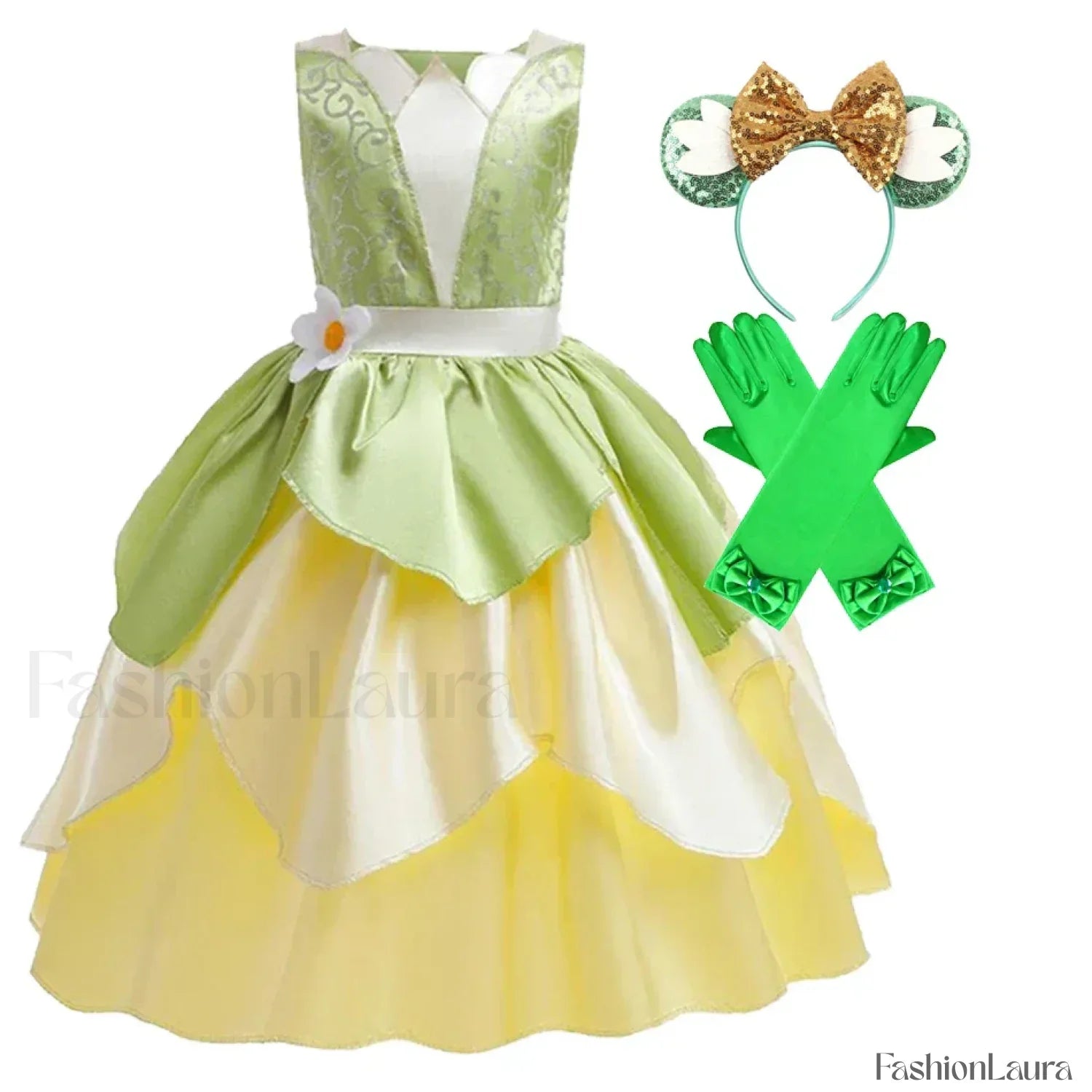 Tiana Princess Cosplay Carnival Kid Role Party Sleeveless Halloween Playing Dress Up Costume 3 4T (Tag XS) Tiana Dress K