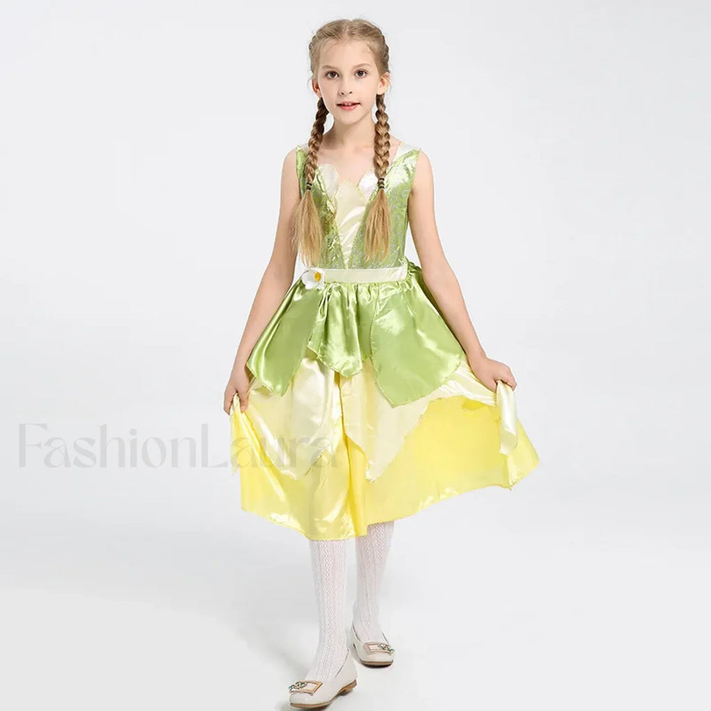 Tiana Princess Cosplay Carnival Kid Role Party Sleeveless Halloween Playing Dress Up Costume