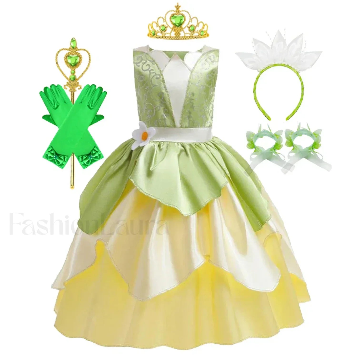 Tiana Princess Cosplay Carnival Kid Role Party Sleeveless Halloween Playing Dress Up Costume 3 4T (Tag XS) Tiana Dress C