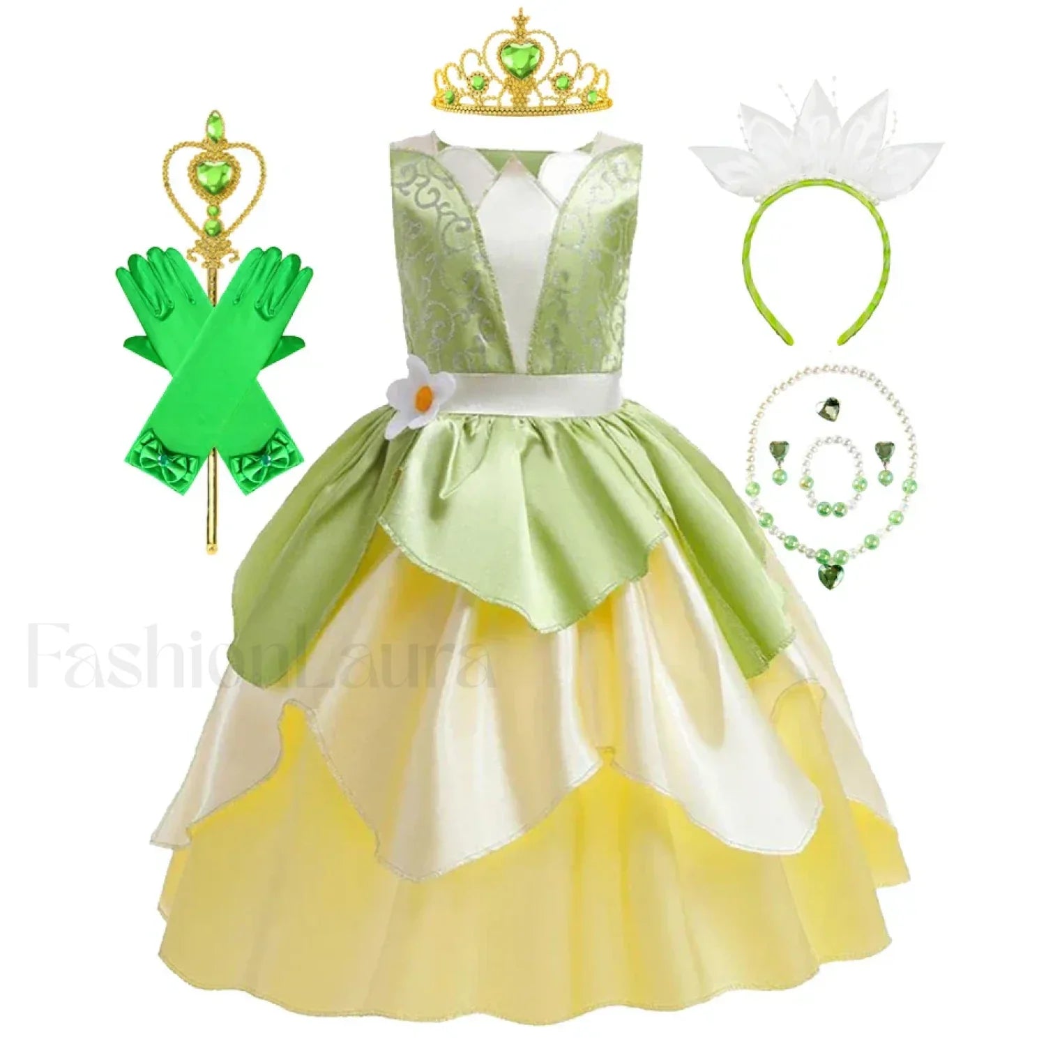 Tiana Princess Cosplay Carnival Kid Role Party Sleeveless Halloween Playing Dress Up Costume 3 4T (Tag XS) Tiana Dress D