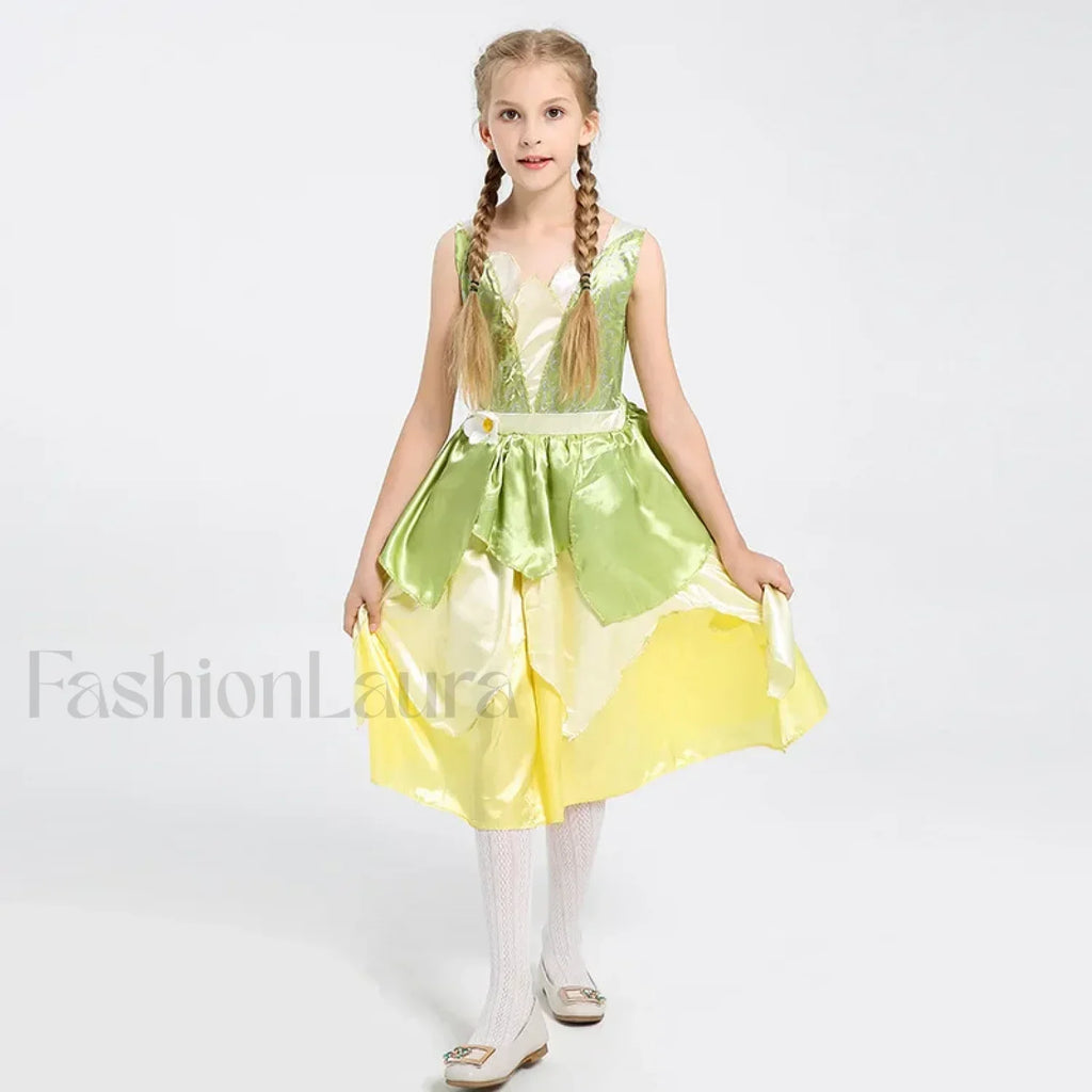 Tiana Princess Cosplay Carnival Kid Role Party Sleeveless Halloween Playing Dress Up Costume
