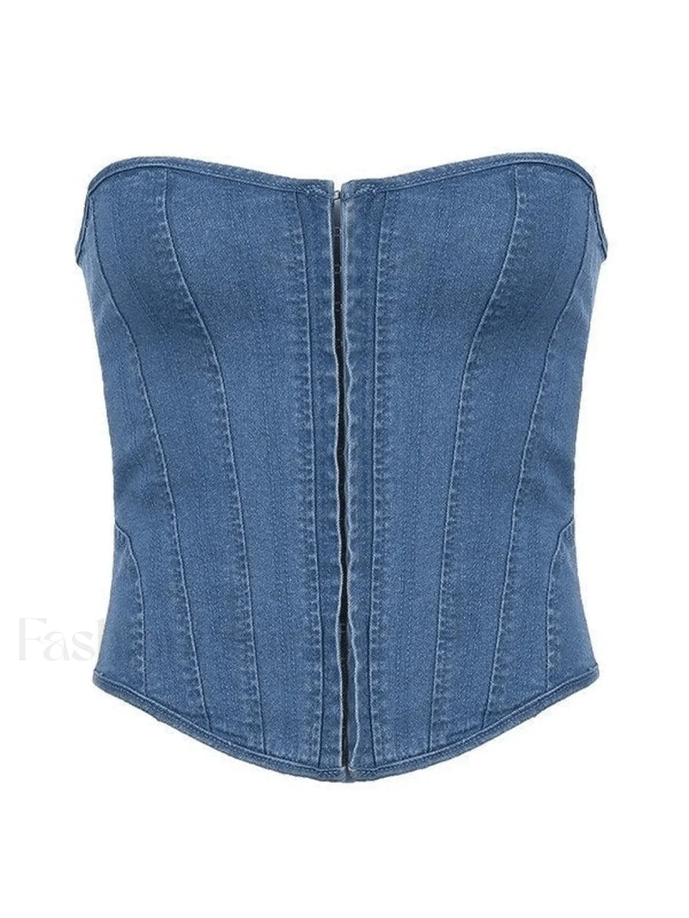 Tie Back Denim Bandeau Corset Top Tops&Tees