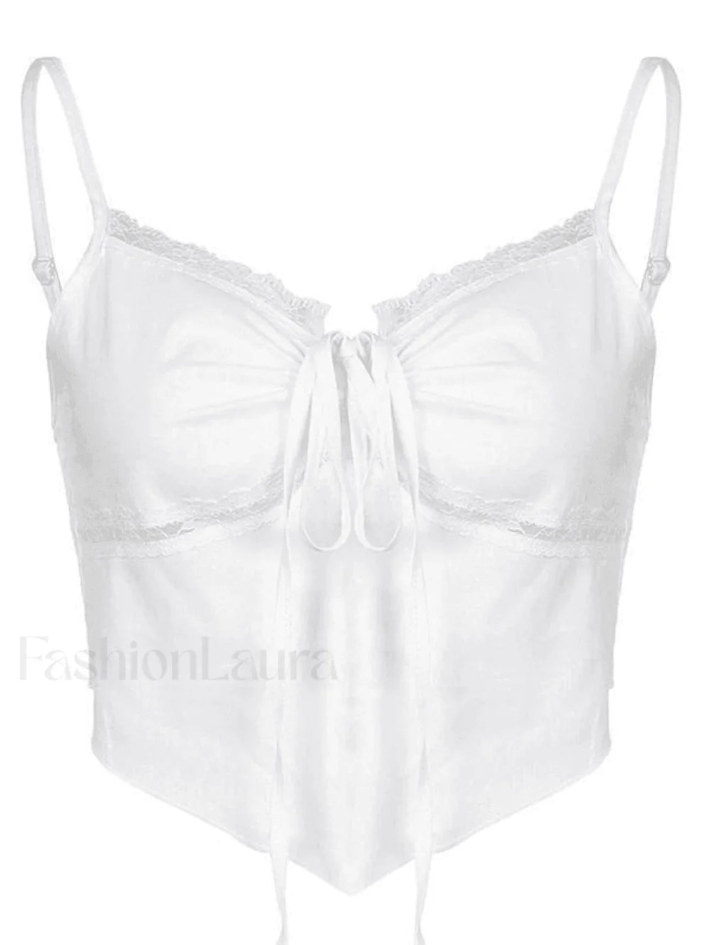 Tie Back Lace Trim Crop Cami Top Tops&Tees