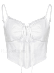 Tie Back Lace Trim Crop Cami Top Tops&Tees