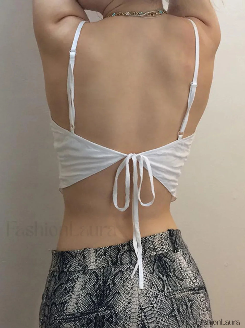 Tie Back Lace Trim Crop Cami Top Tops&Tees