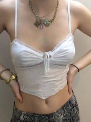 Tie Back Lace Trim Crop Cami Top Tops&Tees