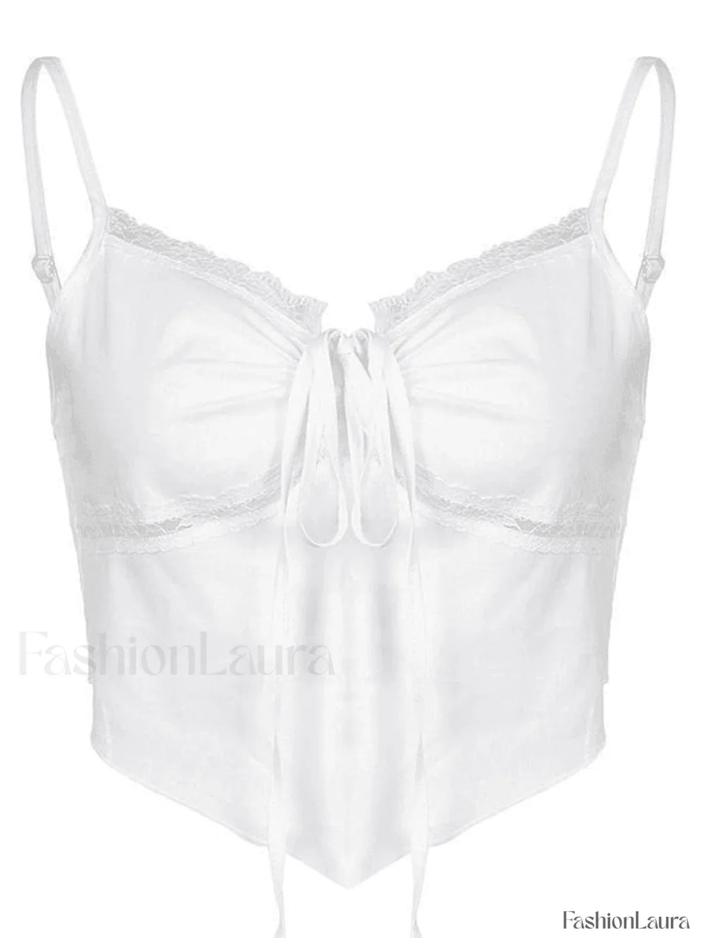 Tie Back Lace Trim Crop Cami Top Tops&Tees