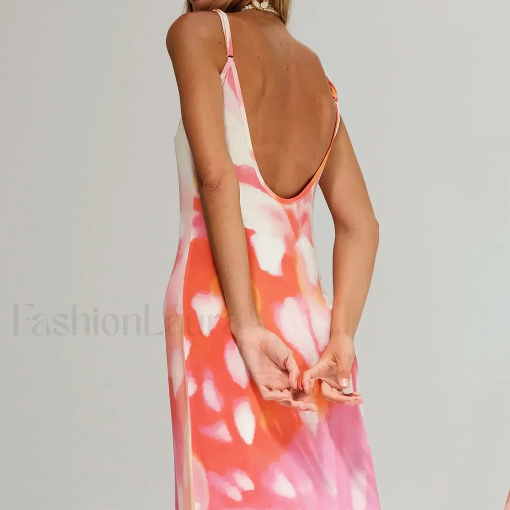 Tie Dye Floral Bodycon Maxi Dress