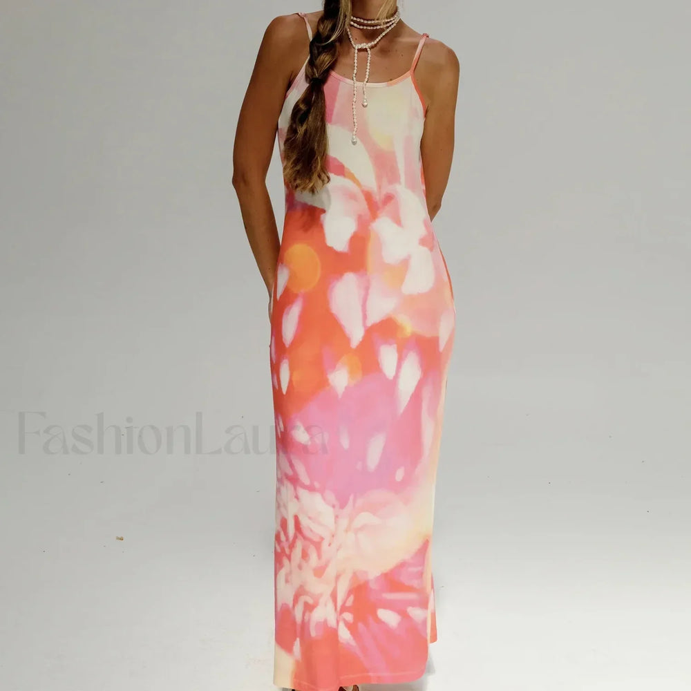 Tie Dye Floral Bodycon Maxi Dress WHITE / S