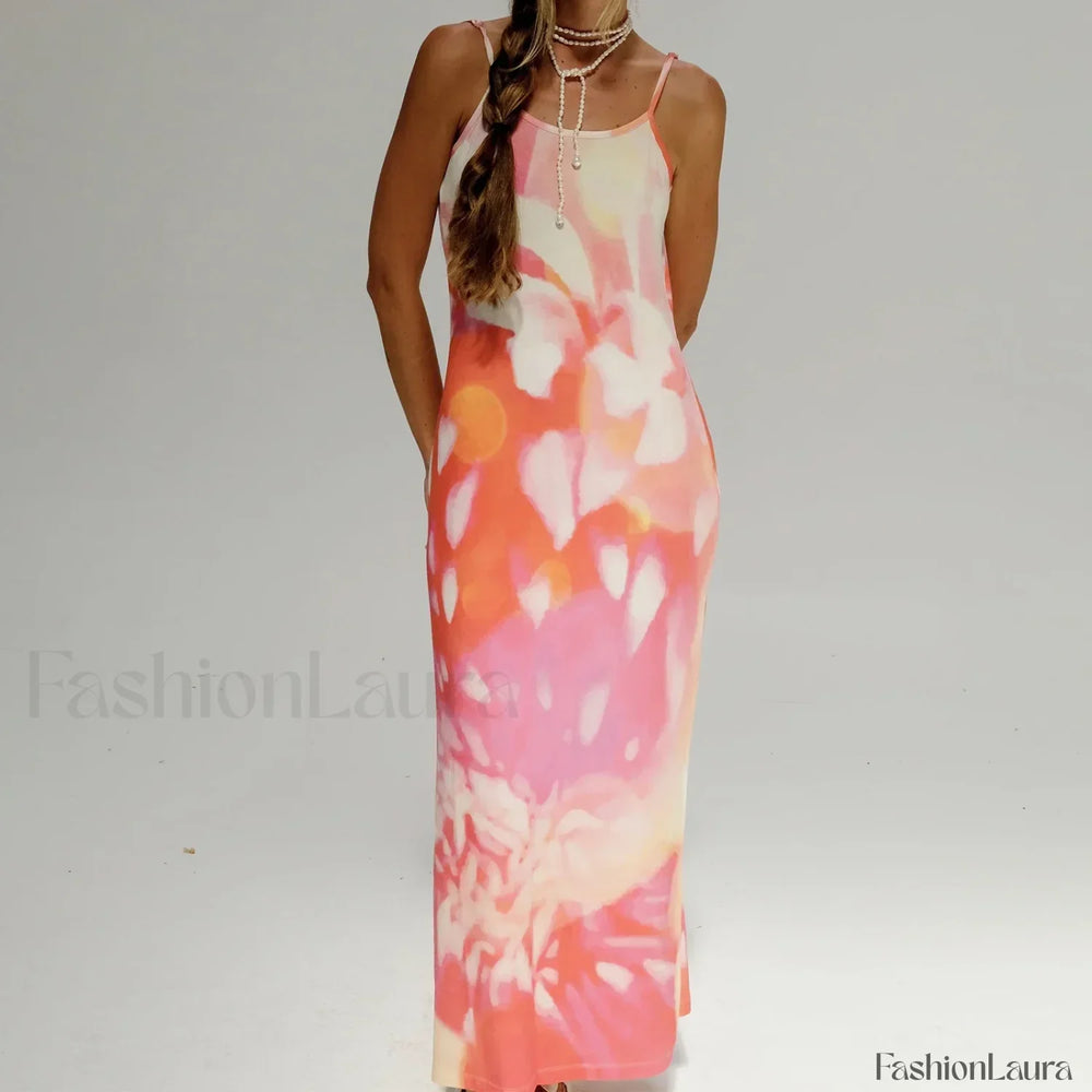 Tie Dye Floral Bodycon Maxi Dress WHITE / S