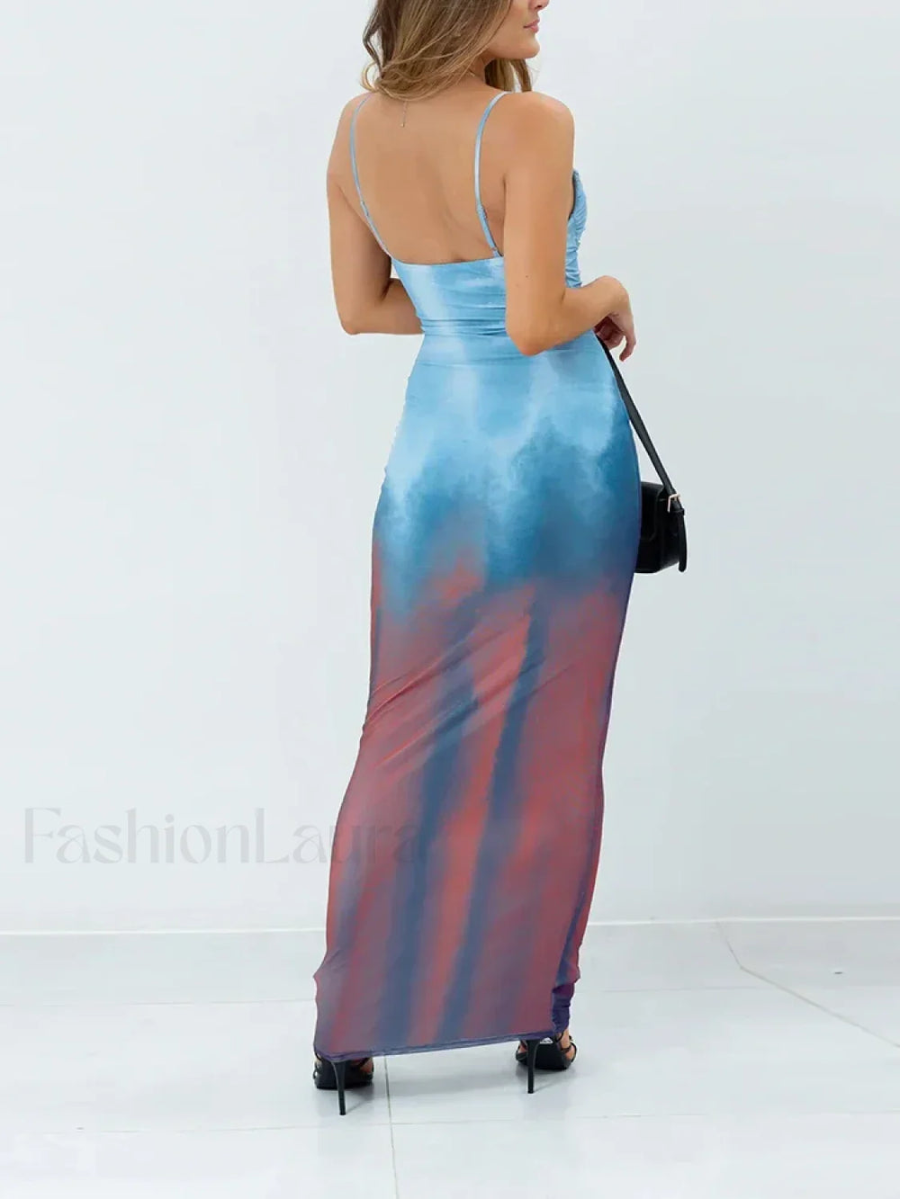 Tie Dye Gradient Backless Maxi Dress