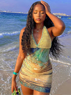 Tie Dye Knit Backless Mini Dress