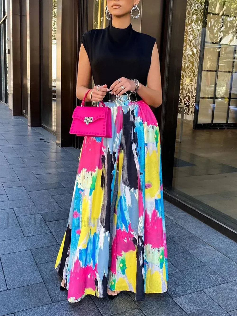 Tie Dye Print High Waist Wide Leg Pants Multicolor / S Pants