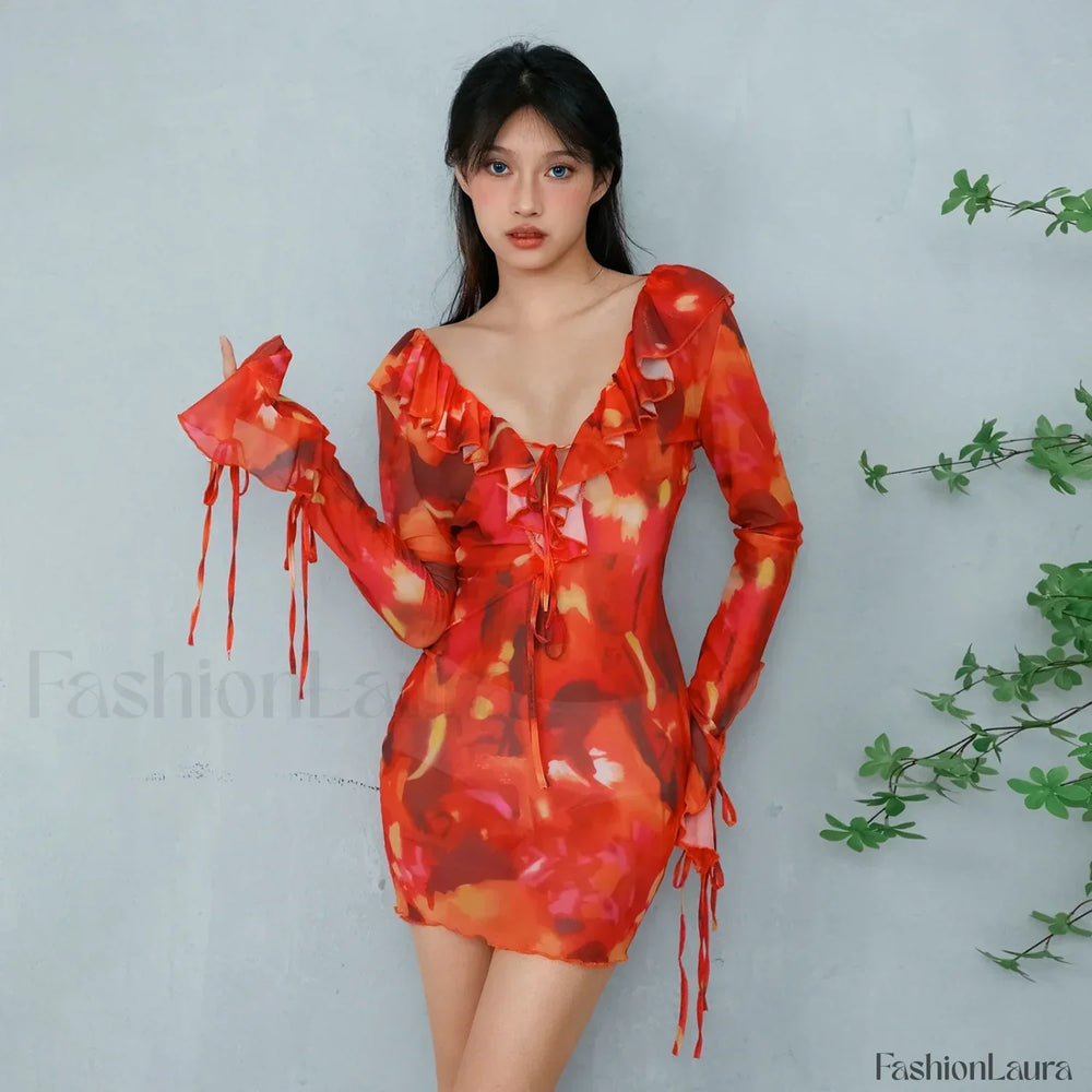 Tie Dye Ruffled Floral Dress