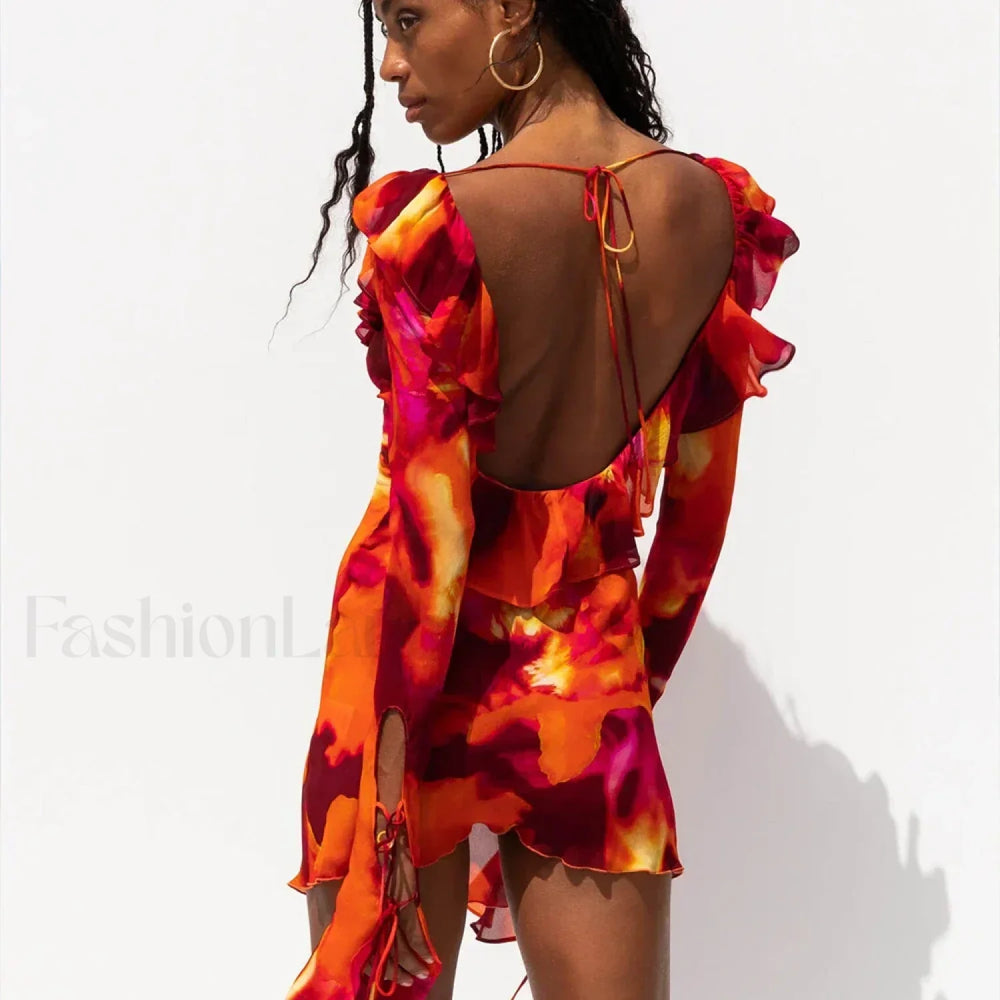 Tie Dye Ruffled Floral Dress