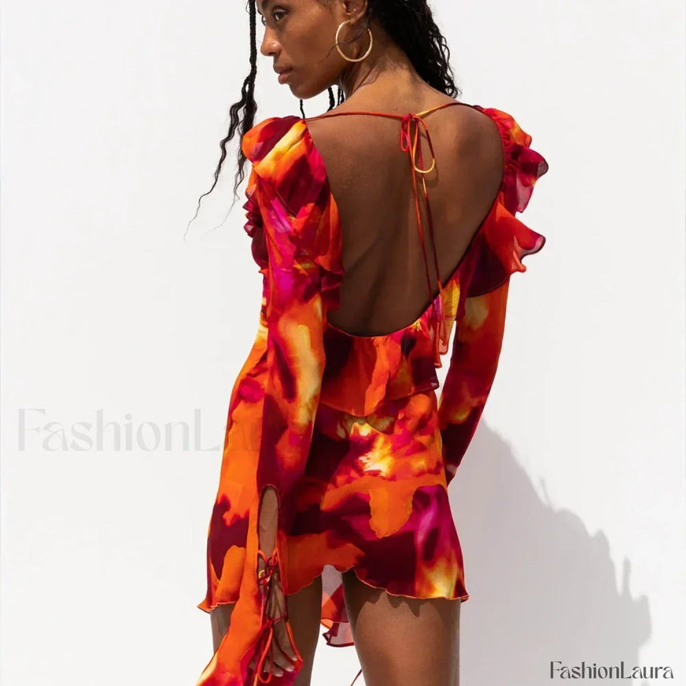 Tie Dye Ruffled Floral Dress