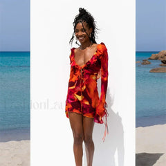 Tie Dye Ruffled Floral Dress