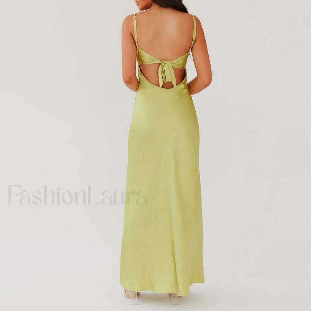 Tie Front Backless Cami Maxi Dress