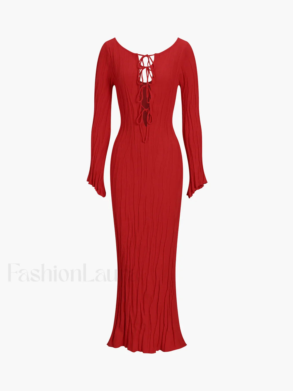 Tie Front Backless Lace Trendy Up Sweater Long Dress Red / S Sweaters L