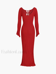 Tie Front Backless Lace Trendy Up Sweater Long Dress Sweaters L