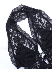 Tie Front Lace Halter Tank Top Corset Top