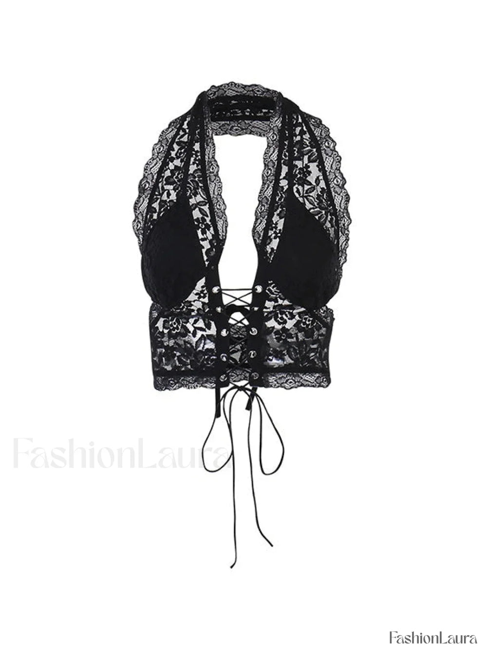 Tie Front Lace Halter Tank Top Corset Top