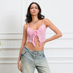 Tie Front Lace Trim Crop Top