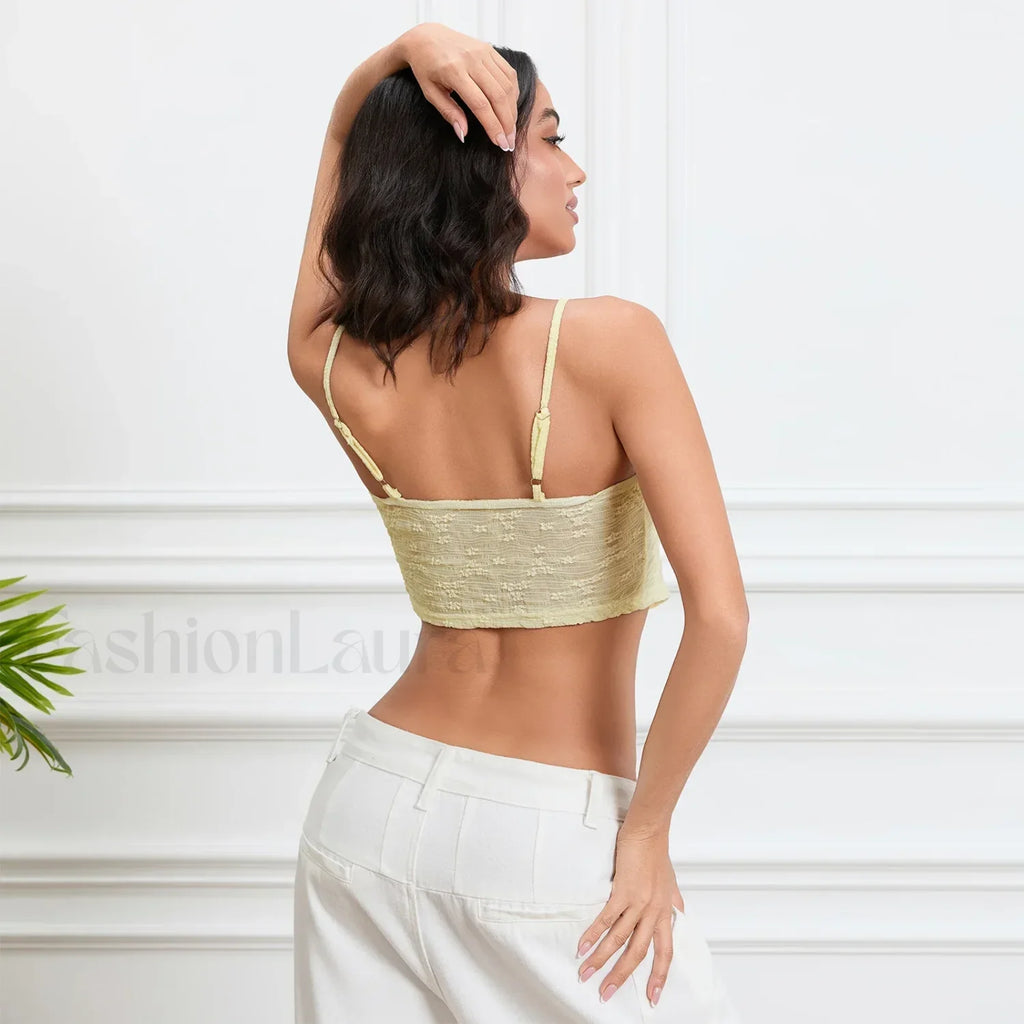 Tie Front Lace Trim Crop Top