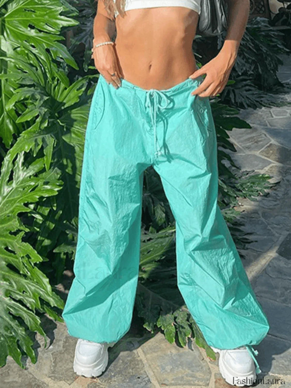 Tie Strap Baggy Parachute Cargo Pants Pants