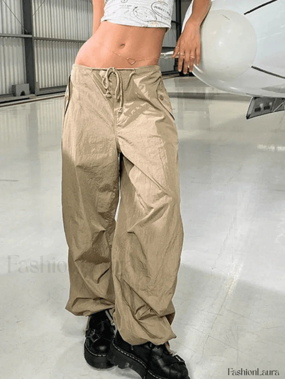Tie Strap Baggy Parachute Cargo Pants Pants