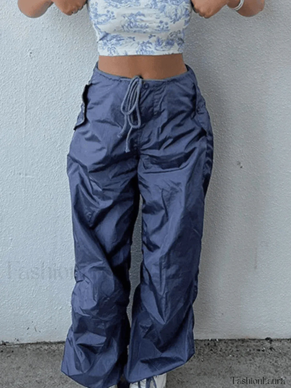 Tie Strap Baggy Parachute Cargo Pants Pants
