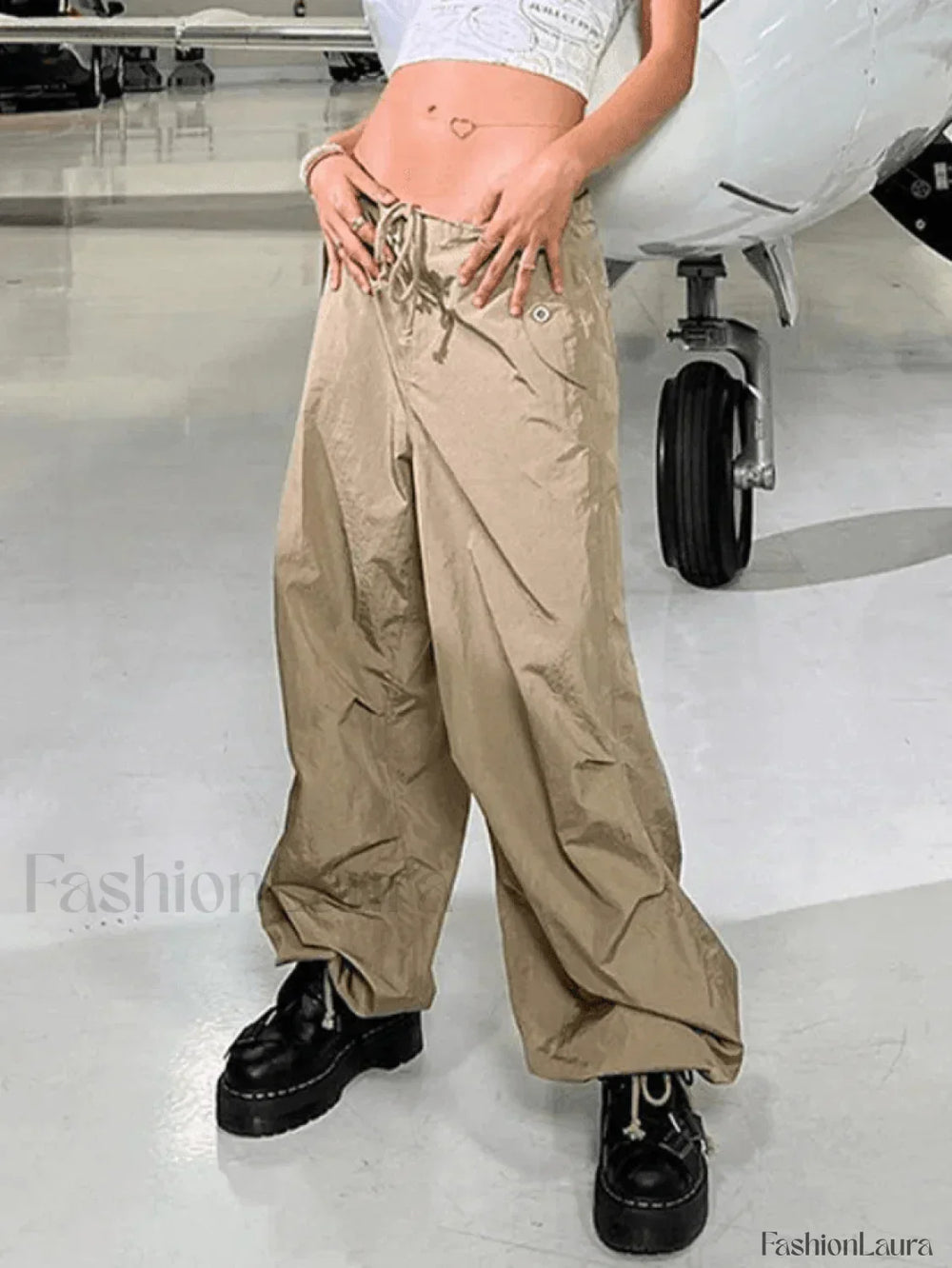 Tie Strap Baggy Parachute Cargo Pants Pants