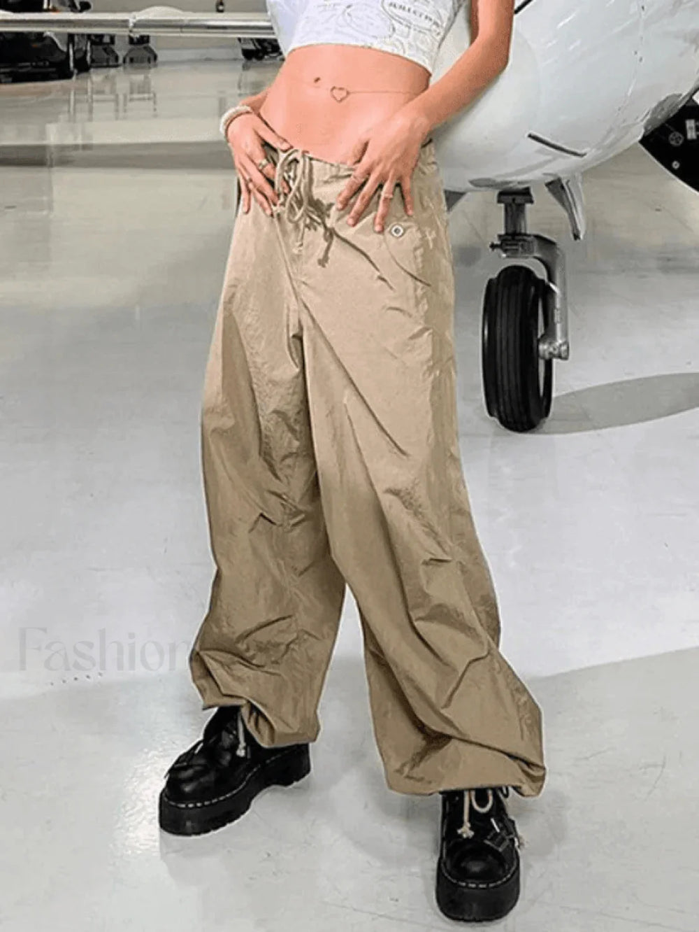 Tie Strap Baggy Parachute Cargo Pants Pants