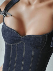 Tie Strap Denim Corset Top Tops&Tees