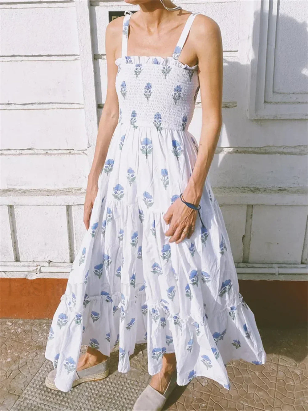 Tie Strap Floral A Line Maxi Dress white1 / S