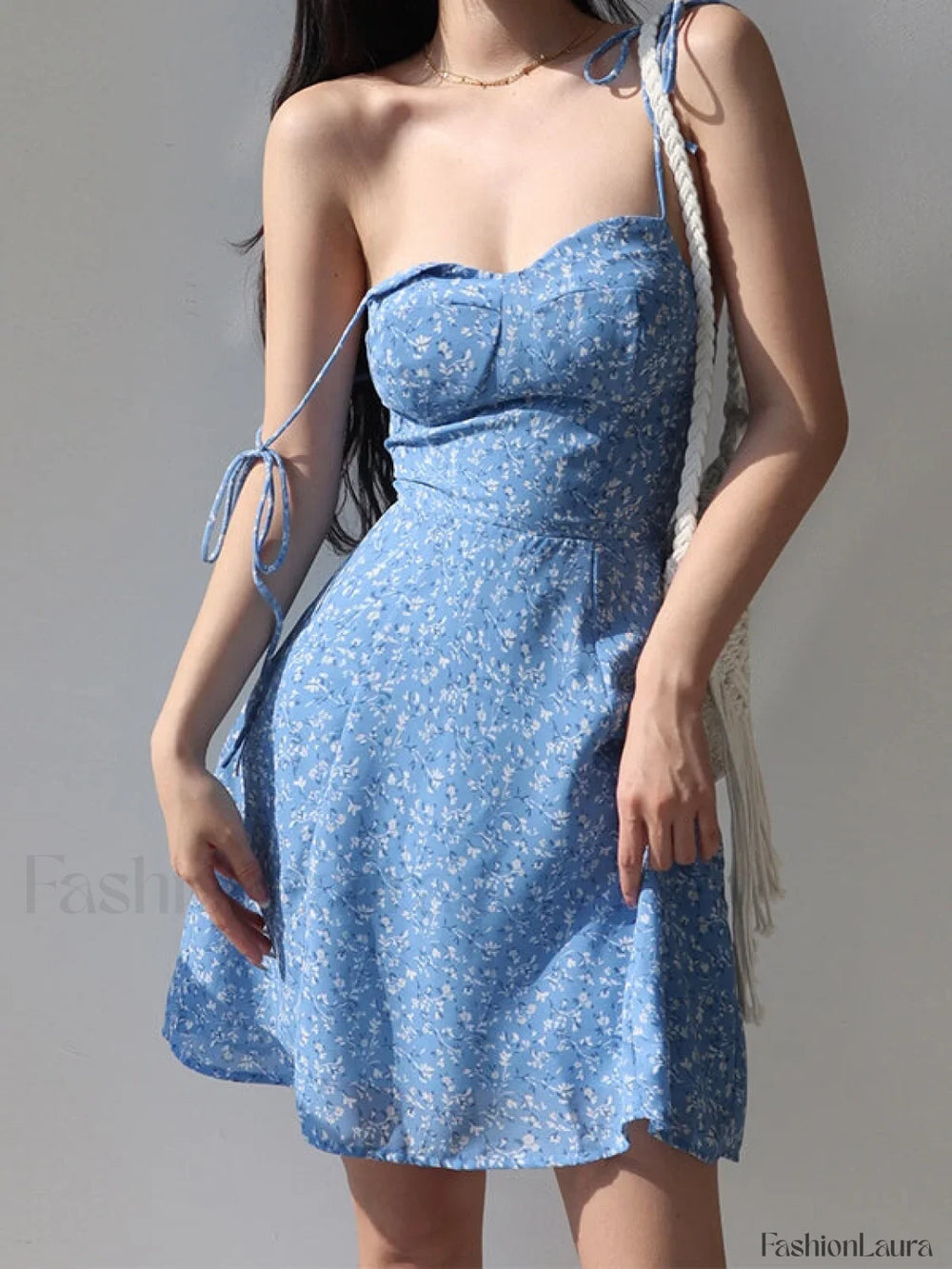 Tie Strap Floral Mini Dress Blue / S Mini Dresses