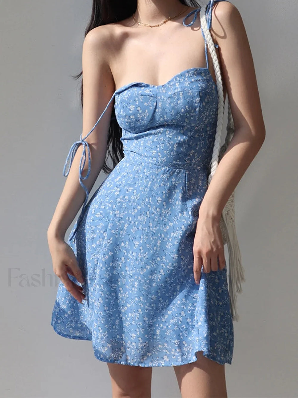 Tie Strap Floral Mini Dress Blue / S Mini Dresses