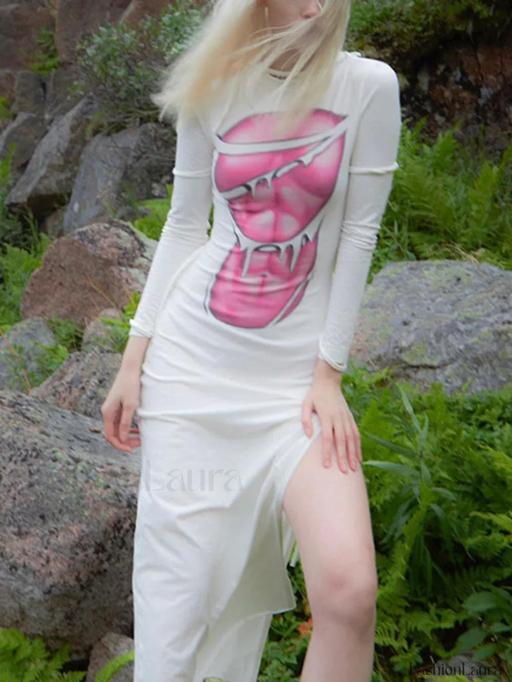 Tie Strap Slit Long Sleeve Maxi Dress Maxi Dresses