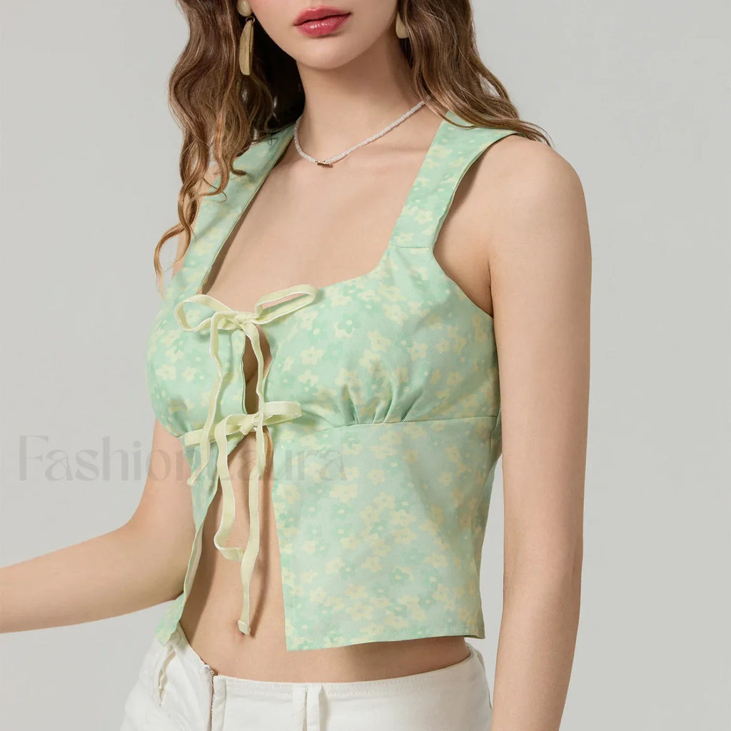 Tie Up Floral Slim Crop Top