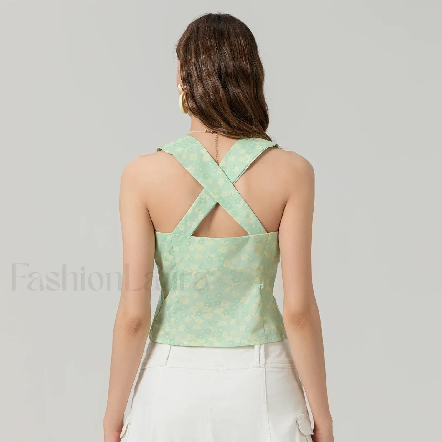 Tie Up Floral Slim Crop Top