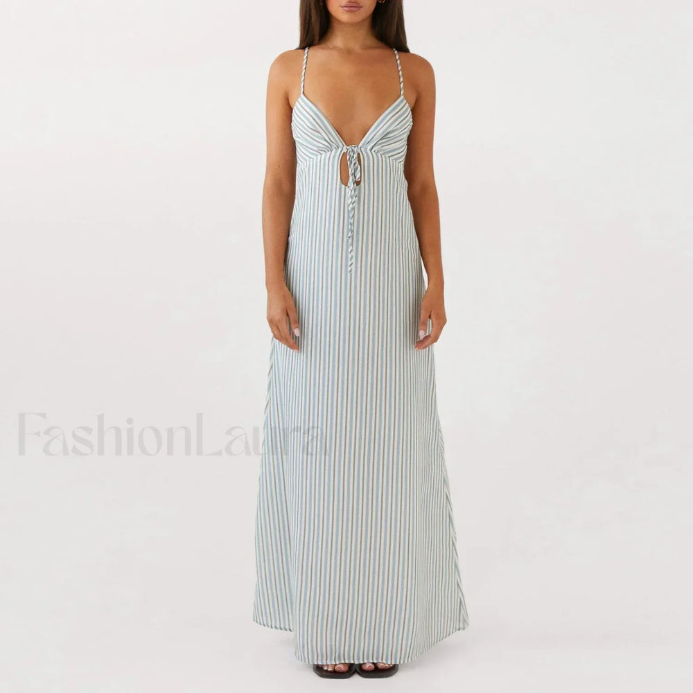 Tie up Spaghetti Cutout Maxi Dress Green / S