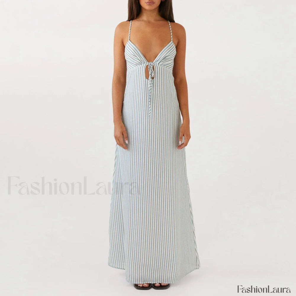 Tie up Spaghetti Cutout Maxi Dress Green / S