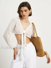 Tied Charming Pointelle Cardigan Sweaters L