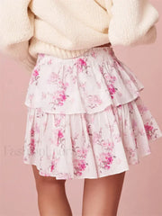 Tiered Floral Ruffle Mini Skirt
