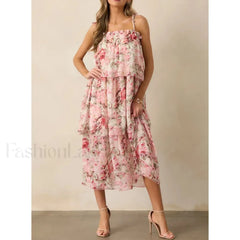 Tiered Lace Up Cami Midi Dress