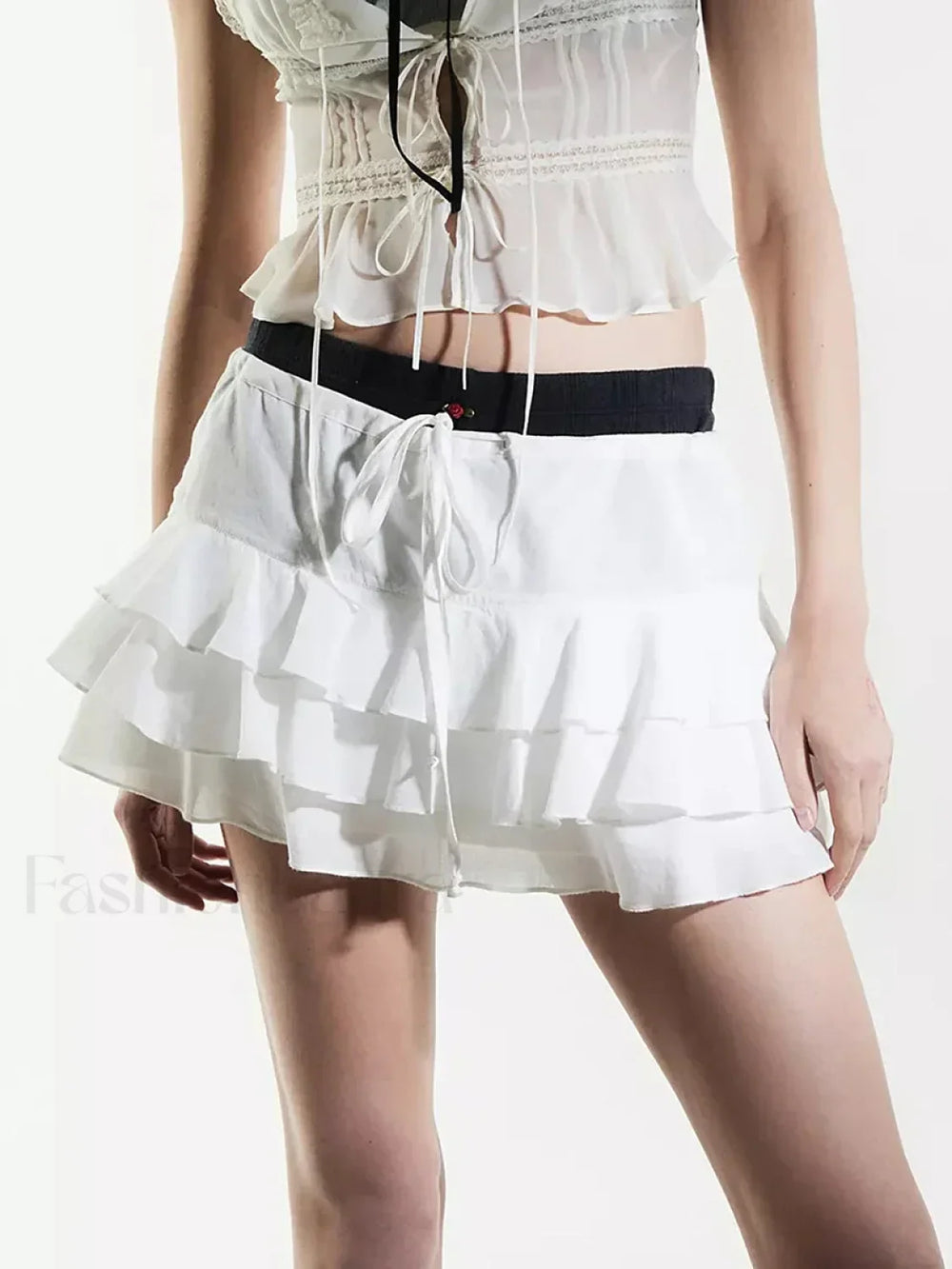 Tiered Ruffle Drawstring Mini Skirt