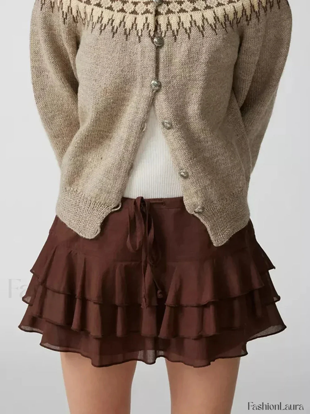 Tiered Ruffle Drawstring Mini Skirt