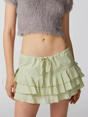 Tiered Ruffle Drawstring Mini Skirt GREEN / S