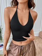 Tight Backless Navel Baring Halter Suspender Crop Top