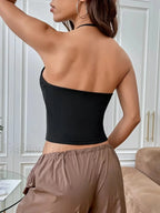 Tight Backless Navel Baring Halter Suspender Crop Top